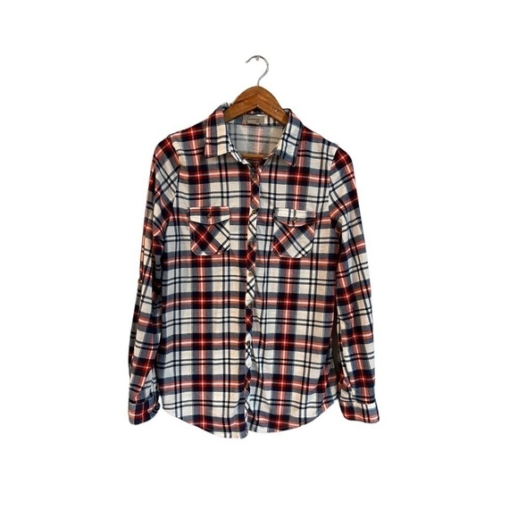 Passport Plaid Button Up Down Shirt Large L Long Sleeves Rodeo Blue Western - Picture 6 of 6